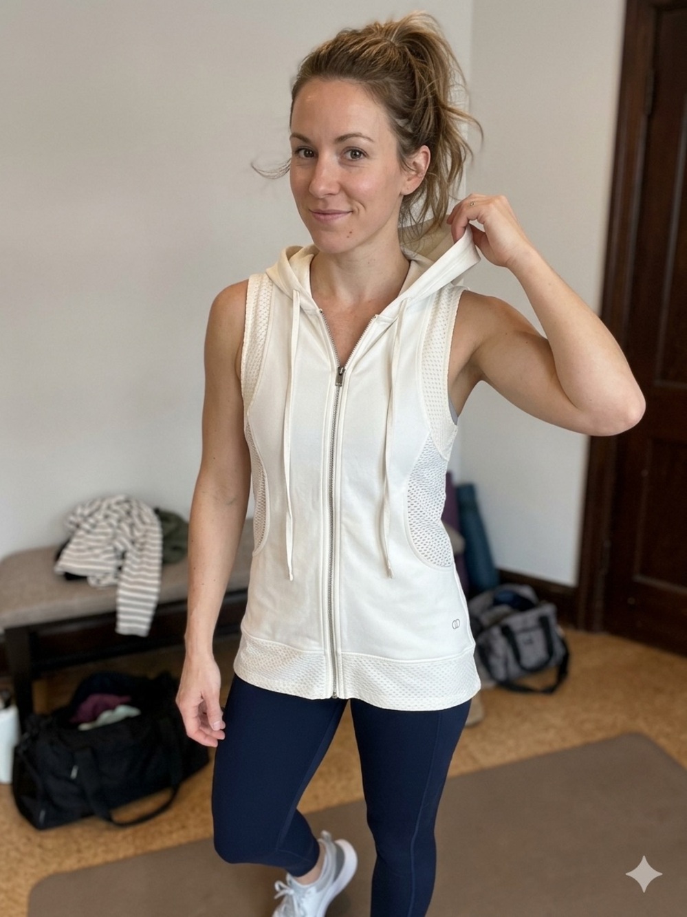 CALIA by Carrie Underwood Sleeveless Zip Hoodie in White